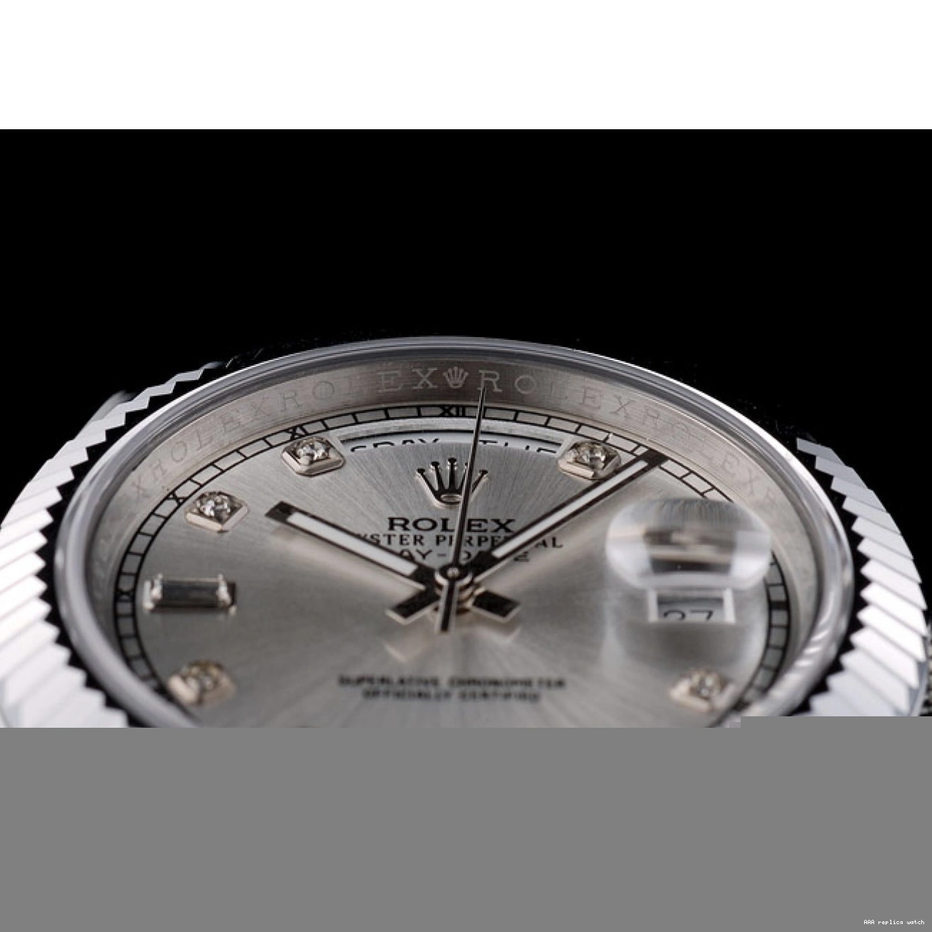 Rolex aaa copy Swiss Silver Ribbed Steel Rolex DayDate Stainless Bezel Dial 41995 0503